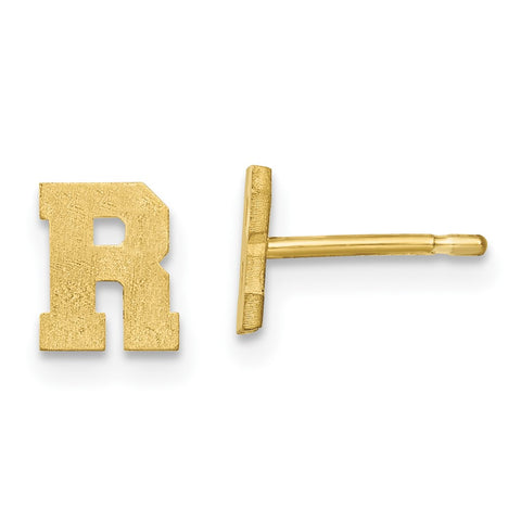 10KY Brushed Initial Letter R Post Earrings-WBC-10XNE45Y/R