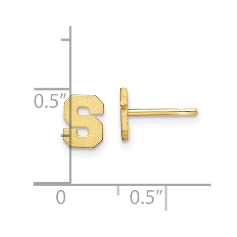 10KY Brushed Initial Letter S Post Earrings-WBC-10XNE45Y/S