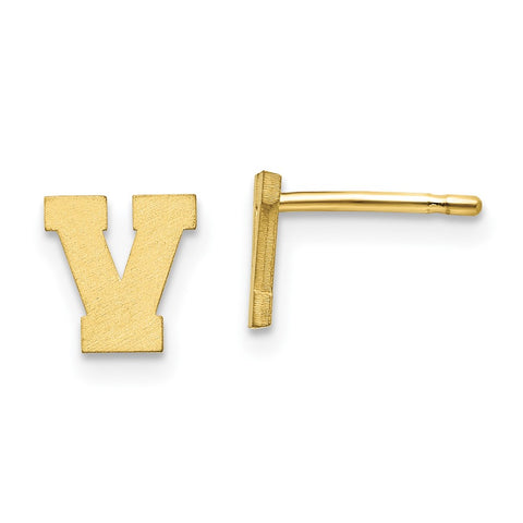 10KY Brushed Initial Letter V Post Earrings-WBC-10XNE45Y/V