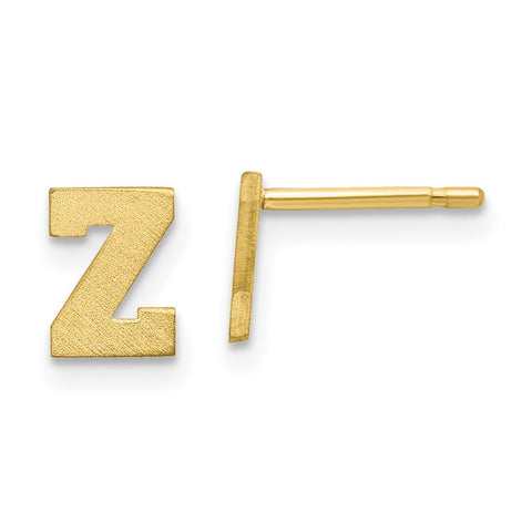 10KY Brushed Initial Letter Z Post Earrings-WBC-10XNE45Y/Z