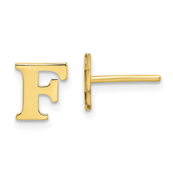 10KY Polished Initial Letter F Post Earrings-WBC-10XNE46Y/F