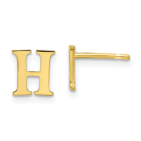 10KY Polished Initial Letter H Post Earrings-WBC-10XNE46Y/H