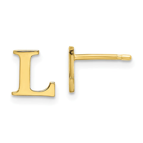 10KY Polished Initial Letter L Post Earrings-WBC-10XNE46Y/L