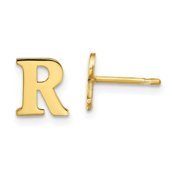 10KY Polished Initial Letter R Post Earrings-WBC-10XNE46Y/R