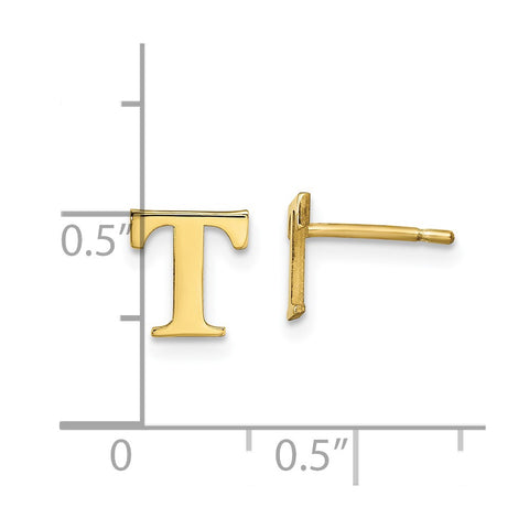 10KY Polished Initial Letter T Post Earrings-WBC-10XNE46Y/T