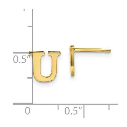 10KY Polished Initial Letter U Post Earrings-WBC-10XNE46Y/U