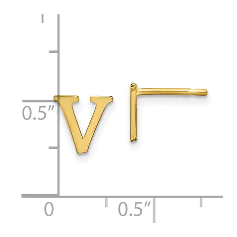 10KY Polished Initial Letter V Post Earrings-WBC-10XNE46Y/V