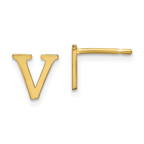 10KY Polished Initial Letter V Post Earrings-WBC-10XNE46Y/V