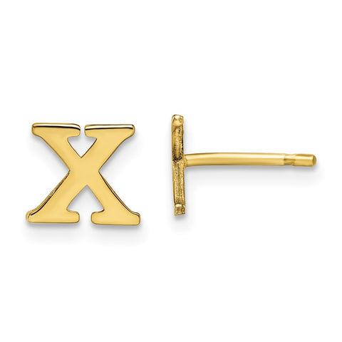 10KY Polished Initial Letter X Post Earrings-WBC-10XNE46Y/X