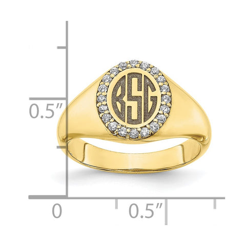 10KY Large Diamond Oval Classic Monogram Signet Ring-WBC-10XNR108Y