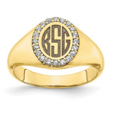 10KY Large Diamond Oval Classic Monogram Signet Ring-WBC-10XNR108Y