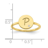 10KY Initial Circle with Diamond Signet Ring-WBC-10XNR115Y