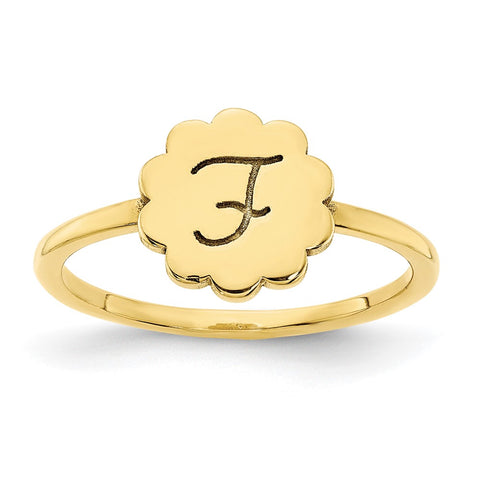 10KY Initial Flower Signet Ring-WBC-10XNR118Y