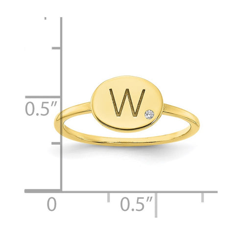 10KY Initial Oval with Diamond Signet Ring-WBC-10XNR123Y