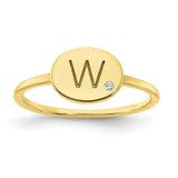 10KY Initial Oval with Diamond Signet Ring-WBC-10XNR123Y