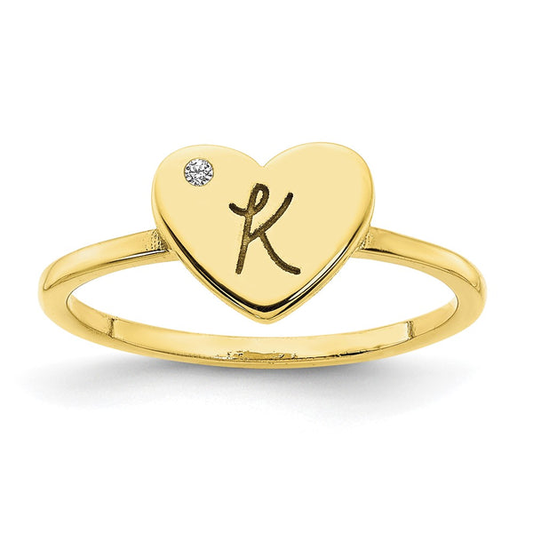 10KY Initial Heart with Diamond Signet Ring-WBC-10XNR125Y