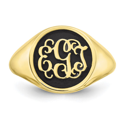 10KY Polished with Antiqued Background Monogram Ring-WBC-10XNR68Y