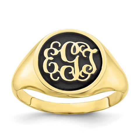 10KY Polished with Antiqued Background Monogram Ring-WBC-10XNR68Y