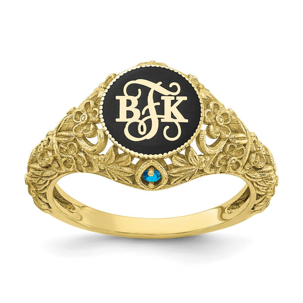 10KY Filigree with 1.5mm Birthstones Monogram Ring-WBC-10XNR82Y