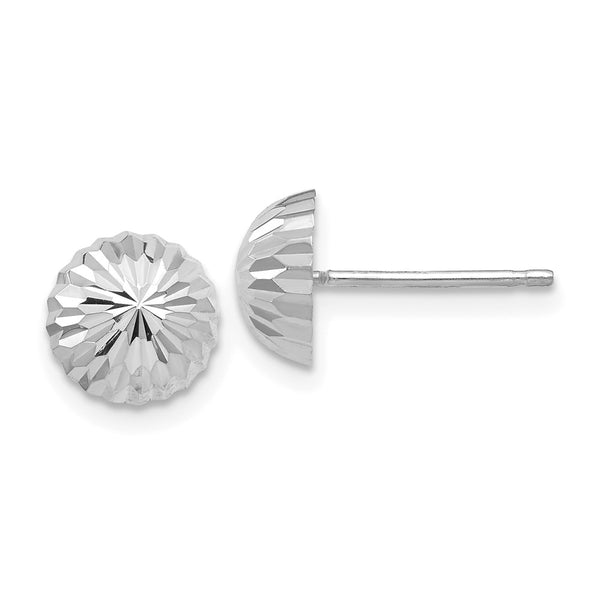 10k White Gold Polished & Diamond-Cut Half Ball Post Earrings-WBC-10XWE207