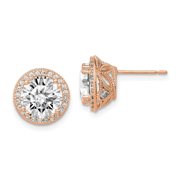 10K Tiara Collection Rose Gold Polished CZ Post Earrings-WBC-10YC392R