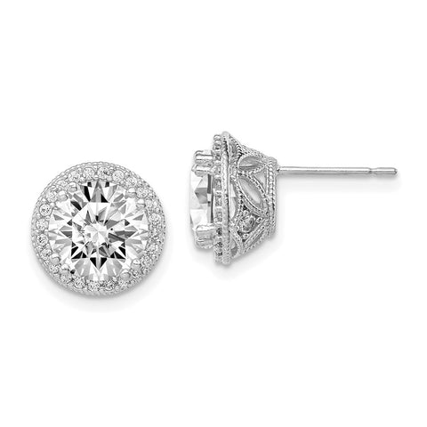10K Tiara Collection White Gold Polished CZ Post Earrings-WBC-10YC392W