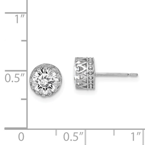 10k Tiara Collection White Gold 7mm Polished CZ Earrings-WBC-10YC404W