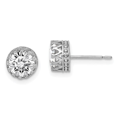 10k Tiara Collection White Gold 7mm Polished CZ Earrings-WBC-10YC404W