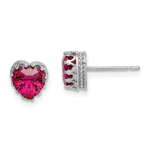 10k Tiara Collection White Gold 6mm Polished Heart Created Ruby Earrings-WBC-10YC406WCR