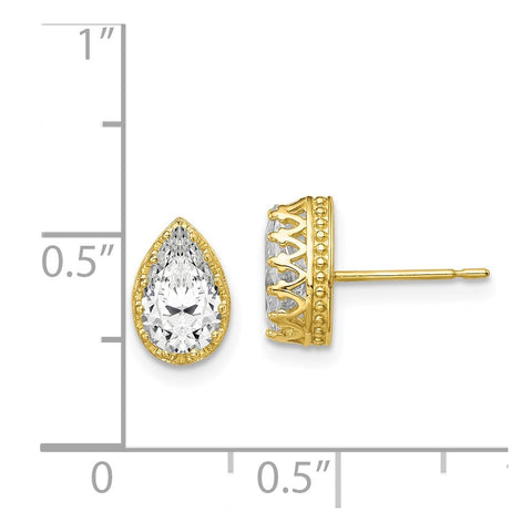 10k Tiara Collection 9mm Polished Pear CZ Earrings-WBC-10YC409