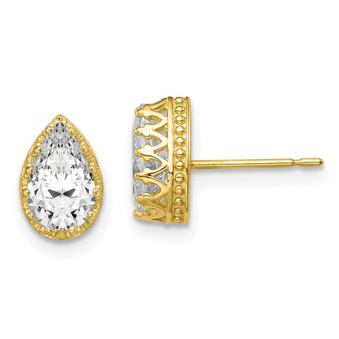 10k Tiara Collection 9mm Polished Pear CZ Earrings-WBC-10YC409
