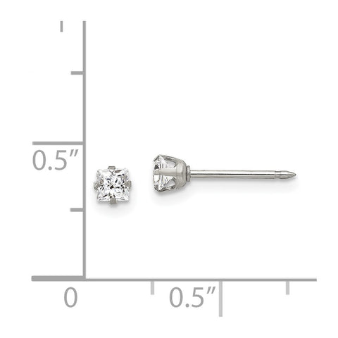 Inverness Stainless Steel 3mm Square CZ Post Earrings-WBC-112E