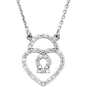 14K White 1/4 CTW Diamond Heart Padlock 16" Necklace-66509:84407:P-ST-WBC