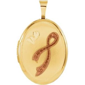 14K Yellow Gold-Plated Sterling Silver 19.2x15 mm Oval Breast Cancer Awareness Locket  -650230:102:P-ST-WBC