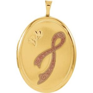 14K Yellow Gold-Plated Sterling Silver 26x20 mm Oval Breast Cancer Awareness Locket  -650230:104:P-ST-WBC