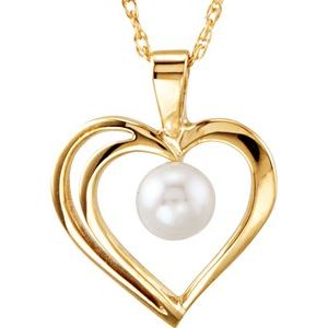 14K Yellow Akoya Cultured Pearl Heart 18" Necklace -69054:60751:P-ST-WBC