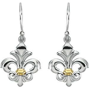 Sterling Silver & 14K Yellow Fleur-de-lis Earrings-84287:600:P-ST-WBC