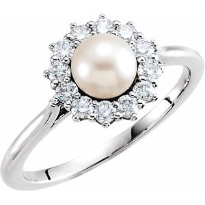 14K White Freshwater Cultured Pearl & 1/3 CTW Diamond Ring-6476:105:P-ST-WBC