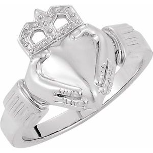 Platinum 14.5x10.5 mm Ladies Claddagh Ring-10583:183079:P-ST-WBC