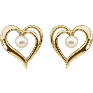 14K Yellow Cultured Akoya Pearl Heart Earrings-60858:2622830:P-ST-WBC