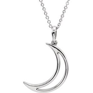 Sterling Silver 25.65x4.7 mm Crescent Moon 16" Necklace -85880:103:P-ST-WBC