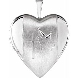 Sterling Silver 21.6x19.6 mm Heart Locket with Cross & Dove-R45245:101:P-ST-WBC