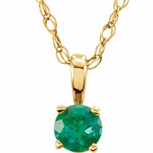 14K Yellow 3 mm Round Imitation Emerald Youth Birthstone 14" Necklace-28393:70038:P-ST-WBC