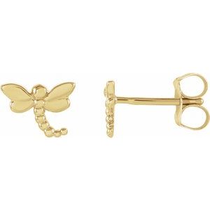 14K Yellow 7.5x6 mm Dragonfly Earrings-28600:102:P-ST-WBC