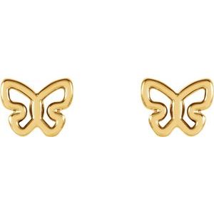 14K Yellow 6.1x4.8 mm Butterfly Earrings-28601:102:P-ST-WBC