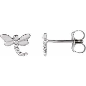 14K White 7.5x6 mm Dragonfly Earrings-28600:101:P-ST-WBC