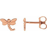 14K Rose 7.5x6 mm Dragonfly Earrings-28600:103:P-ST-WBC