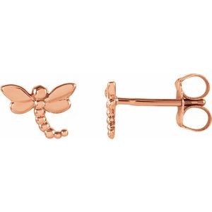 14K Rose 7.5x6 mm Dragonfly Earrings-28600:103:P-ST-WBC