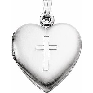 Sterling Silver 15.5x13 mm Heart Locket with Cross-R41397:297227:P-ST-WBC
