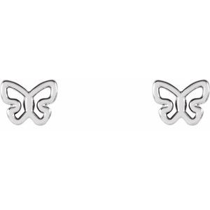 14K White 6.1x4.8 mm Butterfly Earrings-28601:101:P-ST-WBC